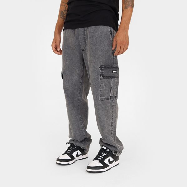 Calça Jeans Cargo Marmorizada Preta